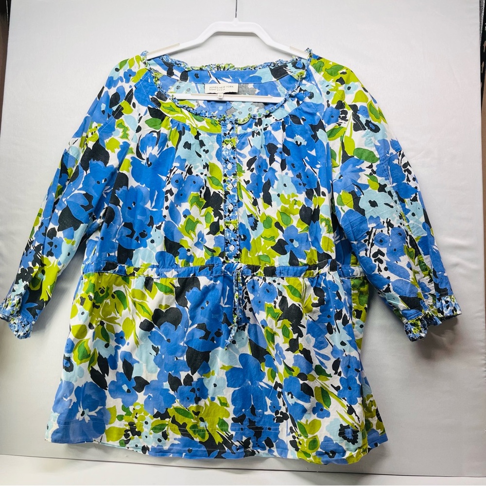 Jones New York Blue, Green & Black Floral Tunic